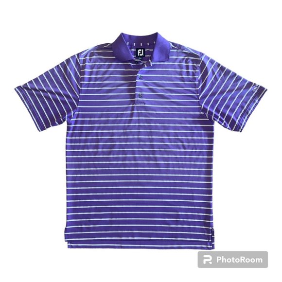 Footjoy Men's Purple, Gray & White Striped 3 Button Polo,‎ Size M - Picture 1 of 5